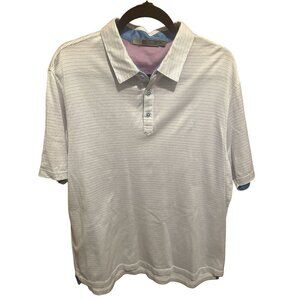 Raffi Linea Uomo Men's Polo Shirt 100% Cotton‎ Blue & White Striped Short Sleeve
